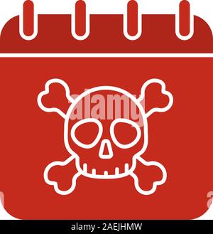 Frist Glyphe Farbe Symbol. Kalender Seite mit totenkopf und gekreuzten knochen. Silhouette Symbol auf weißem Hintergrund. Negativer Platz. Vector Illustration Stock Vektor