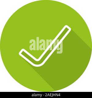 Haken flach linear lange Schatten Symbol. Bestätigung Häkchen. Akzeptieren und Zeichen zu genehmigen. Vektor Struktursymbol Stock Vektor