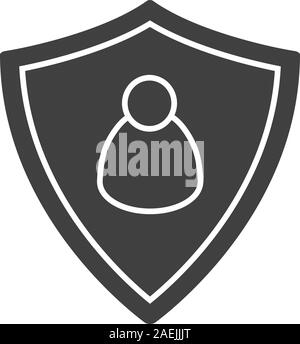 User security Glyph icon. Silhouette Symbol. Schutz Schild mit dem Menschen. Negativer Platz. Vektor isoliert Abbildung Stock Vektor