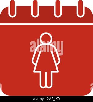 Internationaler Tag der Frau Glyphe Farbe Symbol. Kalender Seite mit Frau. Silhouette Symbol auf schwarzem Hintergrund. Menstruation Kalender. Negativer Platz Stock Vektor