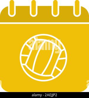 Volleyball-WM Datum Glyphe Farbe Symbol. Kalender Seite mit Volleyball Ball. Silhouette Symbol auf weißem Hintergrund. Negativer Platz. Vektor illus Stock Vektor