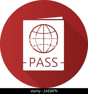 Internationaler Reisepass, flache Bauweise lange Schatten glyph Icon. Pass Kontrolle. Vektor silhouette Abbildung Stock Vektor