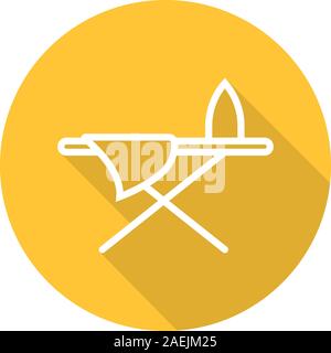 Bügelbrett Flachbild lineare lange Schatten Symbol. Bügelbrett mit Bügeleisen und Bogen. Vektor Struktursymbol Stock Vektor
