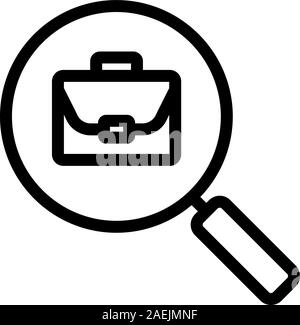 Job Suche lineare Symbol. Dünne Linie Abbildung. Lupe mit Aktenkoffer Kontur Symbol. Vektor isoliert Maßbild Stock Vektor