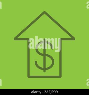 Dollarkurs steigende Farbe lineare Symbol. US Dollar mit Pfeil nach oben. Dicke Linie Umrisse Symbole auf farbigen Hintergrund. Vector Illustration Stock Vektor