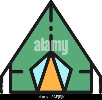 Vektor camping Zelt, Pavillon flachbild Color Line Symbol. Stock Vektor