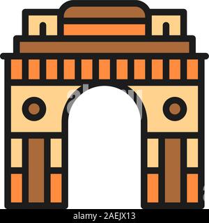 Triumphbogen Gate of India in New Delhi flat Color Line Symbol. Stock Vektor