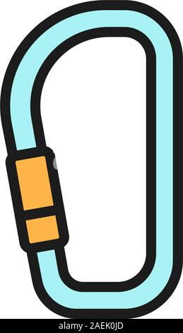 Karabiner, Kletterausrüstung flachbild Color Line Symbol. Auf weissem Hintergrund Stock Vektor