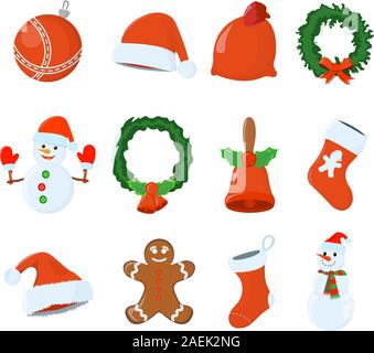 Satz von XMas isolierte Symbol. Weihnachten Große auf weißem Hintergrund. Neues Jahr Symbol, Symbol und Abzeichen. Cartoon Vector Illustration. Stock Vektor