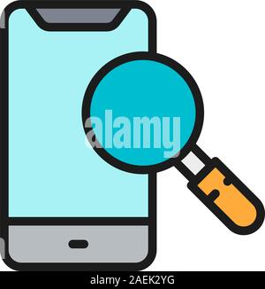 Mit Lupe, suche Telefon Flat Color Line Symbol Smartphone. Stock Vektor