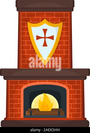 Kamin Symbol Konzept. Fireside auf weißem Hintergrund. Möbel Symbol, Symbol und Abzeichen. Cartoon Vector Illustration. Stock Vektor