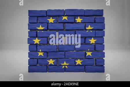 Mauer mit den Farben der Europäischen Union, die die Grenzen der Europäischen Union während der Flüchtlingskrise 3d-Grafik rendern Stockfoto