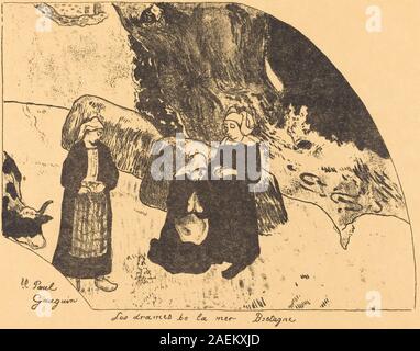 Dieses Gemälde von Paul Gauguin aus dem Jahr 1889 zeigt eine dramatische Meereslandschaft in der Bretagne, die Wellen, die Küste, die atmosphärischen Bedingungen, die Farbe, die Farbe, die Farbe, die Farbe, die Farbe und die Atmosphäre hervorhebt. Komposition, Pinselarbeit und postimpressionistische Techniken. Stockfoto