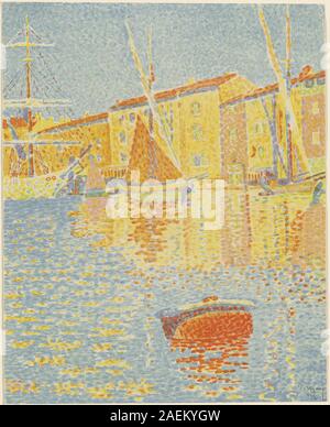 Paul Signacs „die Boje“ (La Bouée), gemalt 1894, zeigt eine schwimmende Navigationsoje auf dem Wasser. Das Gemälde betont die Farbe, die Lichtreflexion und die Interaktion zwischen dem Objekt und dem umgebenden Wasser und spiegelt Signacs pointillistische Technik wider. Stockfoto