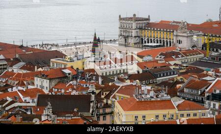Luftaufnahme der Stadt, St. George's Castle, Castelo, Lissabon, Portugal Stockfoto
