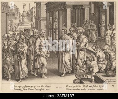 Philip Galle nach Jan van der Straet, Saint Paul Streitigkeiten der Zauberer Saint Paul Streitigkeiten der Zauberer Stockfoto