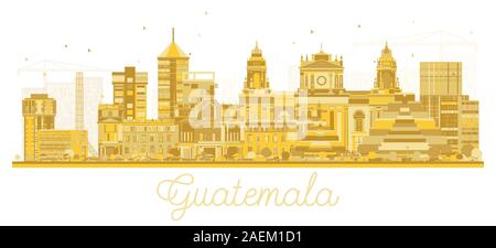 Guatemala City Skyline Silhouette mit goldenen Gebäude isoliert auf Weiss. Vector Illustration. Wirtschaft und Tourismus Konzept. Stock Vektor