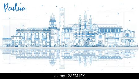 Umrisse Padua Italien Skyline der Stadt mit blauen Gebäude und Reflexionen. Vector Illustration. Business Travel und Konzept mit historischer Architektur. Stock Vektor