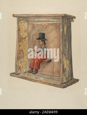 Geschnitzte Figur „Santo (Bulto)“ von Polly Duncan, um 1939, die eine religiöse Statue mit bemalter Oberfläche, detaillierter Kleidung und hingebungsvoller Symbolik darstellt. Stockfoto