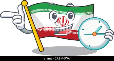 Mit Uhr lächelnd Flagge iran Zeichentrickfigur Stil Stock Vektor