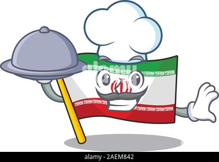 Lächelnd Flagge iran als Küchenchef mit Nahrungsmitteln cartoon Design Stock Vektor