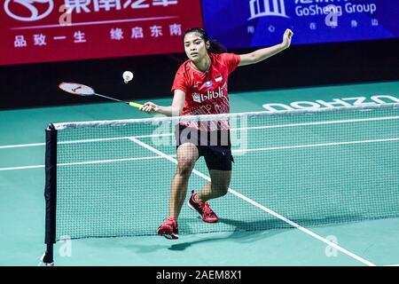 Gregoria Mariska Tunjung Indonesiens konkurriert gegen Tai Tzu - Ying aus China Taiwan bei der zweiten Runde der Frauen single von Fuzhou China Open 2019, i Stockfoto