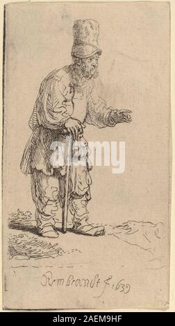 Rembrandt van Rijn, ein Bauer in eine hohe Kappe, auf einen Stock gestützt, 1639, ein Bauer in eine hohe Kappe, auf einen Stock gestützt; 1639 Datum Stockfoto