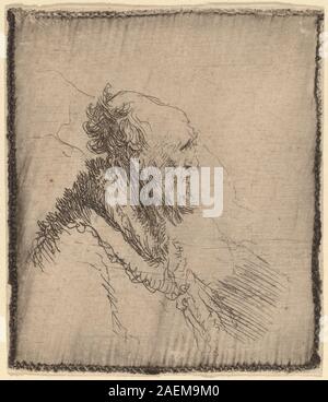 Rembrandt van Rijns Gemälde um 1635 zeigt einen Glatzen alten Mann mit einem kurzen Bart im Profil, der Gesichtsanatomie, Ausdruck und realistische Porträttechniken betont. Stockfoto