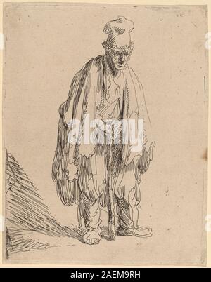 Rembrandt van Rijn, Bettler in einen hohen Cap, stehend und auf einen Stock gestützt, c1630, Bettler in einen hohen Cap, stehend und auf einen Stock gestützt; c. 1630 Stockfoto