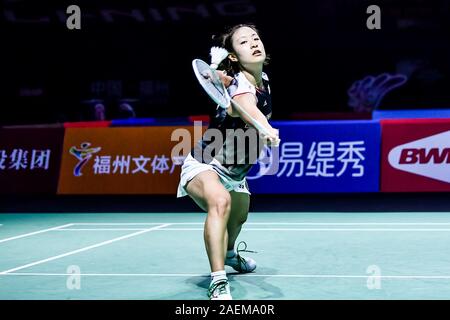 Nozomi Okuhara von Japan konkurriert gegen Tai Tzu - Ying aus China Taiwan im Halbfinale der Frauen single von Fuzhou China Open 2019 in Fuzhou city, Ea Stockfoto