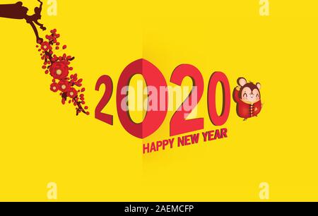 Frohes Neues Jahr 2020. Das Jahr der Ratte Stock Vektor