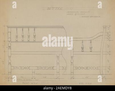Dieses Sofa von Robert Brigadier um 1936 ist ein kleines gepolstertes Sitzmöbel. Das Werk hebt Design, Materialien, Bautechniken und den Stil hervor, der für Möbel aus dem frühen 20. Jahrhundert charakteristisch ist. Stockfoto