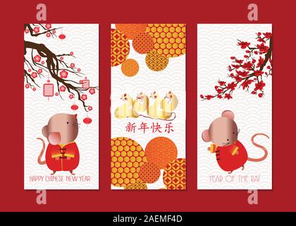 Vertikale Hand gezeichnet Banner mit chinesischen Neue Jahr. Chinesische Zeichen bedeuten, ein glückliches Neues Jahr Stock Vektor