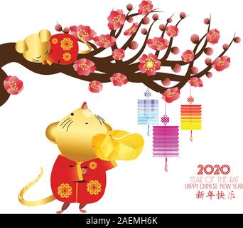 Happy Chinese New Year 2020, Jahr der Ratte mit cute cartoon Ratte. Chinesische Wortlaut Übersetzung happy Chinese New Year Stock Vektor