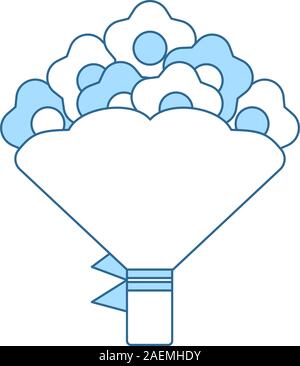 Tulpen Blumenstrauß Symbol Mit gebunden Bogen. Dünne Linie mit blauer Füllung Design. Vector Illustration. Stock Vektor
