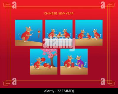 Packung mit Familie Ratte Feiern zum chinesischen Neujahrsfest Stockfoto