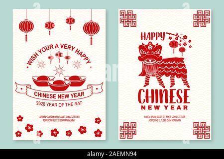 Satz von Happy Chinese New Year 2020 Plakat, Flyer, Grußkarten. Neues Jahr felicitation klassische Postkarte. Chinesische Zeichen Jahr der Ratte Grußkarte. Banner für Website Vorlage. Vektor. Stock Vektor