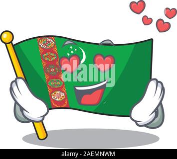 Falling In Love Happy cute Flagge Turkmenistan cartoon Design Stock Vektor