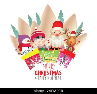 Frohe Weihnachten und guten Rutsch ins neue Jahr. Weihnachten Süße Tiere Charakter. Frohe Weihnachten Begleiter Stock Vektor