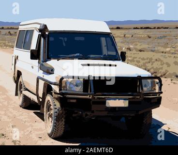Offroad weißes Auto im australischen Outback Vector Illustration Stock Vektor