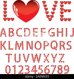Liebe das Alphabet mit einem Herz Buchstaben und Zahlen Stock Vektor