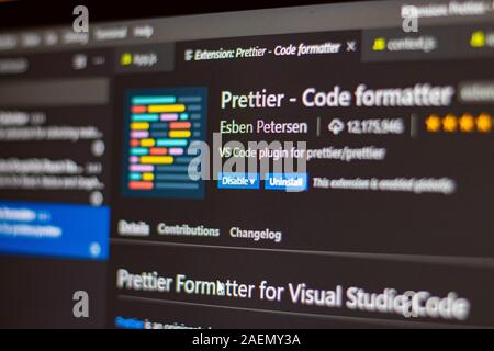 Visual Studio Code extension Schöner code formatter, kostenlose Erweiterung Stockfoto