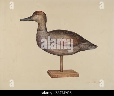 Ein geschnitzter hölzerner Gadwall-Köder von Samuel W. Ford um 1939, gemalt, um einer männlichen Gadwall-Ente zu ähneln, die historisch für Jagd- oder Dekorationszwecke verwendet wurde. Stockfoto