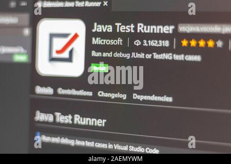Java Test runner Erweiterung für Visual Studio Code. Ermöglicht das Ausführen und Debuggen von JUNIT oder Testng Testfälle Stockfoto