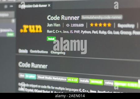 Code runner Erweiterung für Visual Studio Code Stockfoto