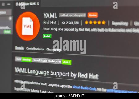 YAML-Erweiterung für Visual Studio Code Stockfoto