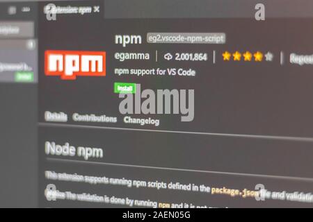Npm-Erweiterung für Visual Studio Code Stockfoto