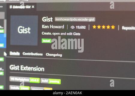 Gist ist eine Visual Studio Code Extension für die Erstellung gists öffnen und bearbeiten. Stockfoto