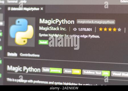 Erweiterung für Visual Studio Code MagicPython. Syntax Highlighter für Schneide Python. Stockfoto