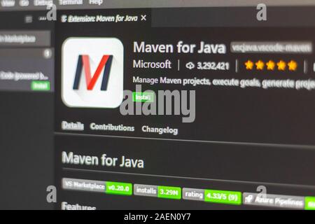 Maven für Java Erweiterung für Visual Studio Code Stockfoto